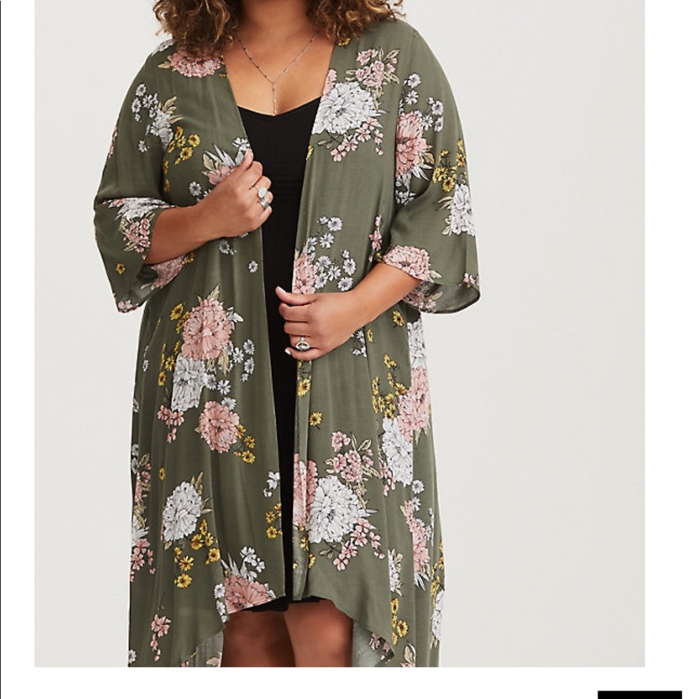 Torrid OLIVE FLORAL CHALLIS KIMONO